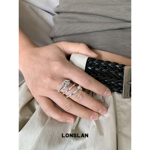 LONSLAN 2025ss小众设计多层环绕扭结银色百搭叠戴戒指 ACC