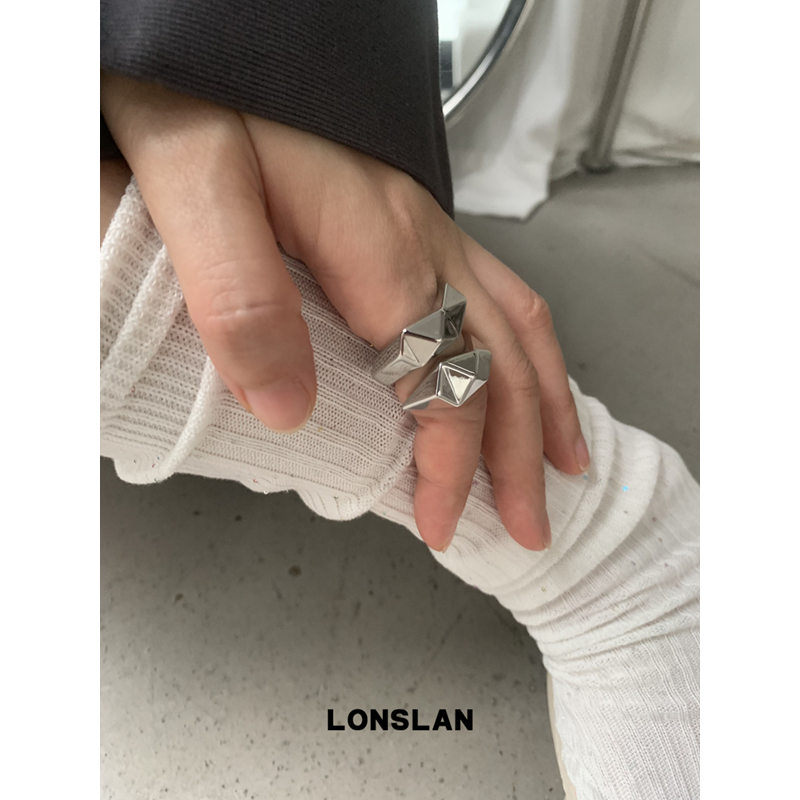 LONSLAN ACC 早秋设计感嘻哈个性机甲风螺旋双层开口戒指百搭指环