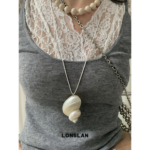 天然海螺吊坠长款 2025ss超仙法式 项链毛衣链 ACC LONSLAN