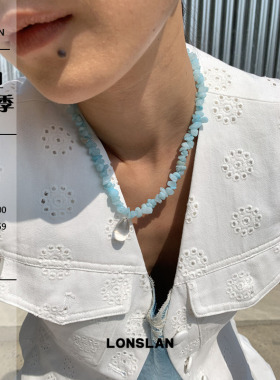 LONSLAN ACC 2025ss小众设计透明水滴吊坠蓝色串珠石头项链