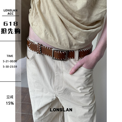 LONSLAN ACC 2026ss 百搭车线设计感方头腰带pu百搭皮带