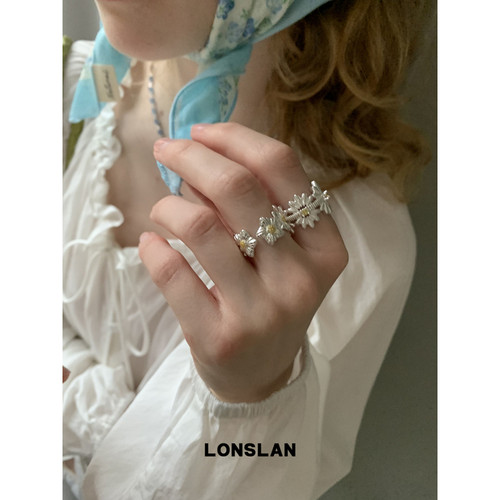 LONSLAN ACC 春夏小雏菊编织花朵百搭做旧宽版戒指