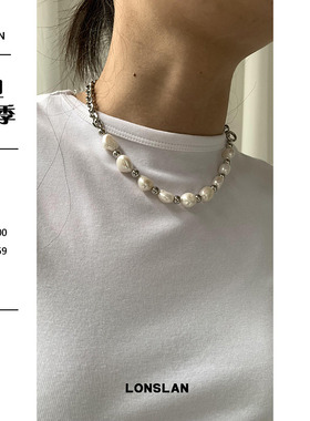 LONSLANACC珍珠拼接金属项链