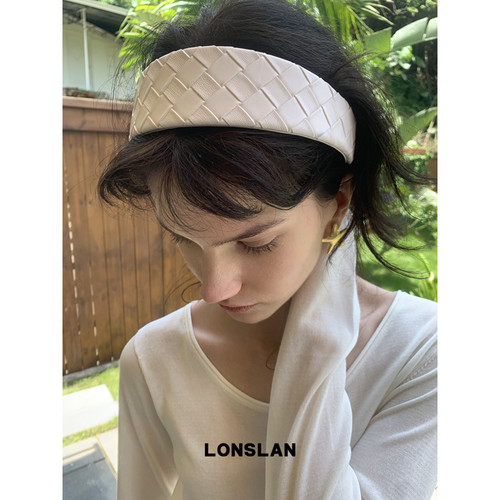 LONSLAN ACC新款小众菱格宽版pu头箍百搭韩系发箍简约高级感发饰
