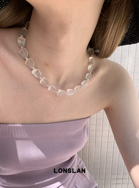LONSLAN ACC 春夏简约白色水晶不规则方珠高级感锁骨链