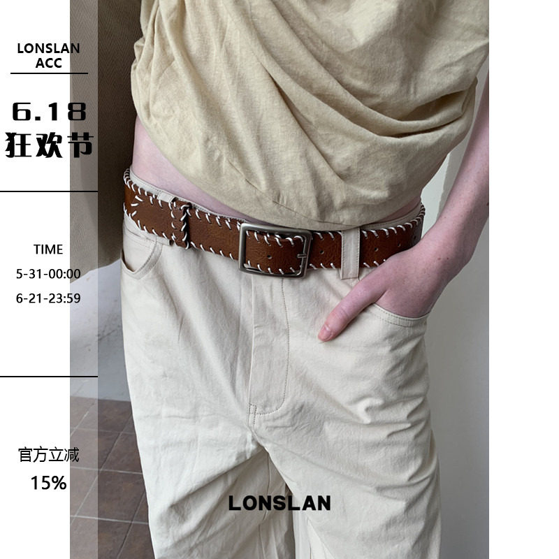 LONSLAN ACC 2026ss 百搭车线设计感方头腰带pu百搭皮带