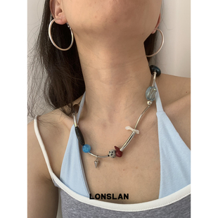LONSLAN 2025ss彩色异形贝壳珠拼接复古小众项链高级锁骨链 ACC