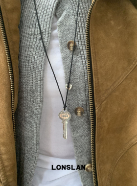 LONSLAN ACC 秋冬复古长款钥匙吊坠黑绳项链百搭长款毛衣链