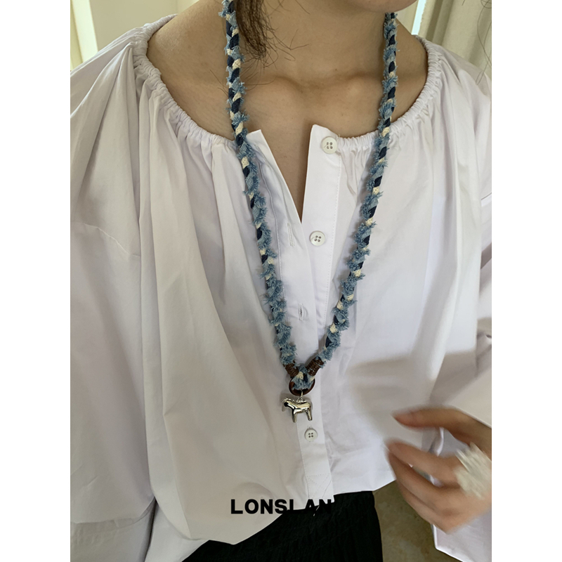 LONSLAN ACC 2025ss个性设计小马吊坠蓝色项链高质感毛衣链