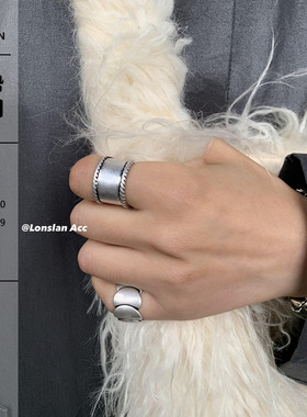 LONSLAN情侣合金小众宽版戒指