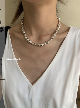 LONSLANACC金属银色串珠项链