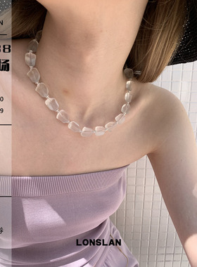 LONSLAN ACC 春夏简约白色水晶不规则方珠高级感锁骨链