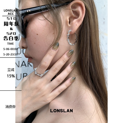 LONSLAN ACC 春夏个性十字架开口戒指＋耳环时尚配饰