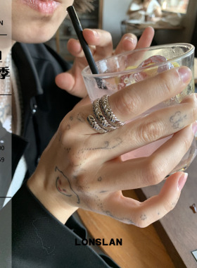 LONSLAN ACC 2025SS个性小众配饰多层环绕菱格戒指百搭食指戒