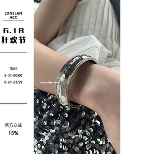 LONSLAN ACC 小众精致圆心别致纹理开口银色手镯