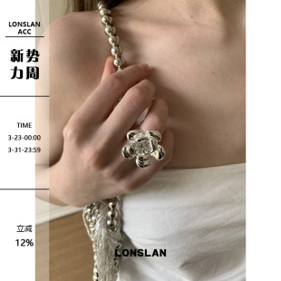 LONSLAN 2025ss银色立体感花朵戒指高质感气质指环 ACC