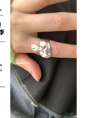LONSLAN小众宽边交叉戒指