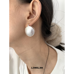 小众设计圆形切片卡扣亮面银耳环耳饰 2024搭配 LONSLAN ACC