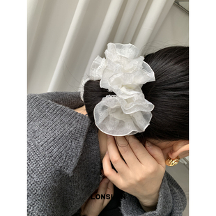 小众设计INS双层蕾丝多褶皱白色发圈 2024搭配 LONSLAN ACC