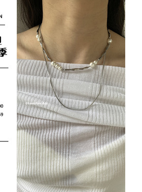 LonslanAcc珍珠拼成金属项链