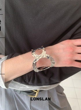 LONSLAN ACC 早秋金属感夸张不规则圆圈褶皱开口手镯圆形手饰