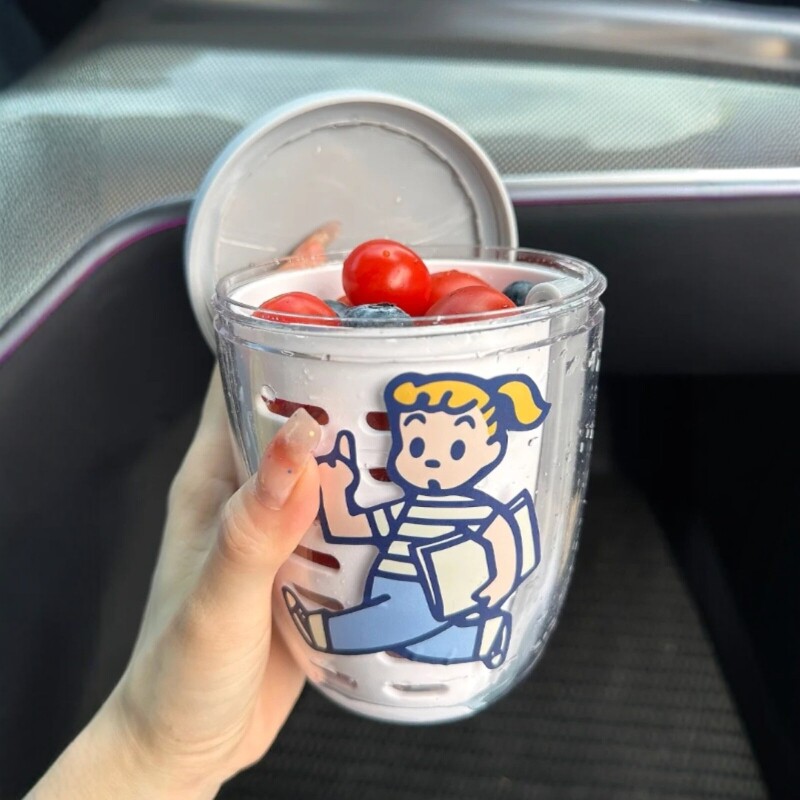 蔬菜外带水果杯双层防漏沙拉pp食品级便携水杯沥水带叉子旅游上班