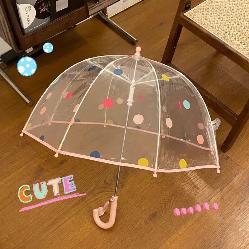 儿童韩系波点雨伞女童男童宝宝透明玩水拱形拍照百搭轻便可爱卡通