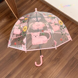 可爱加厚猫咪女童幼儿园小学生儿童雨伞自动长柄伞宝宝透明雨伞女