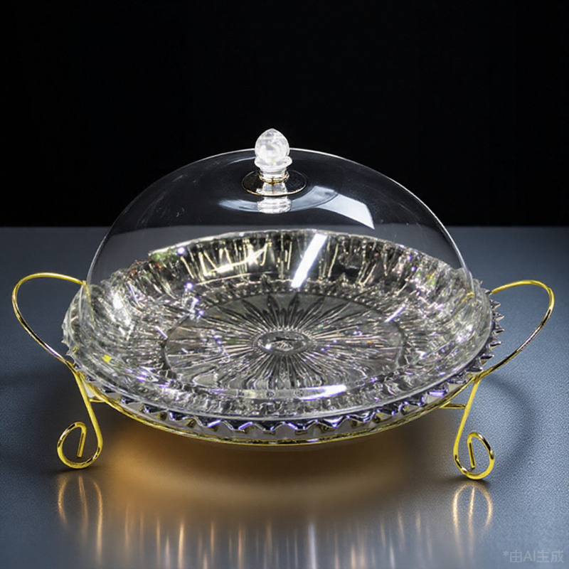 2025新款水晶玻璃果盘带盖自助餐