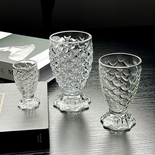 2025新款 鱼鳞玻璃杯儿童鱼尾小鱼杯子啤酒冰饮酒杯茶杯高脚高级感