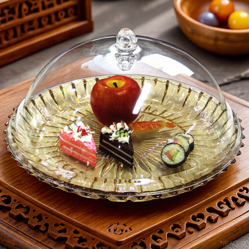 2025新款水晶玻璃托盘果盘带盖