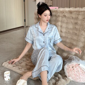 睡衣女夏款夏季2024新款冰丝夏天套装短袖丝绸高级感家居服可外穿