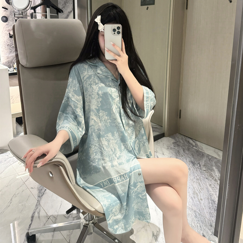 性感睡衣女款夏季冰丝短袖睡裙2025新款高级感大码丝绸家居服薄款