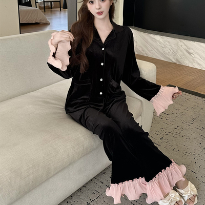 女款金丝绒甜美睡衣套装春秋款