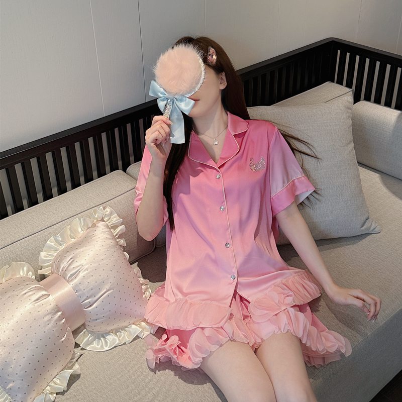 高级感睡衣女款夏季2025新款冰丝少女漂亮洋气短袖短裤家居服套装