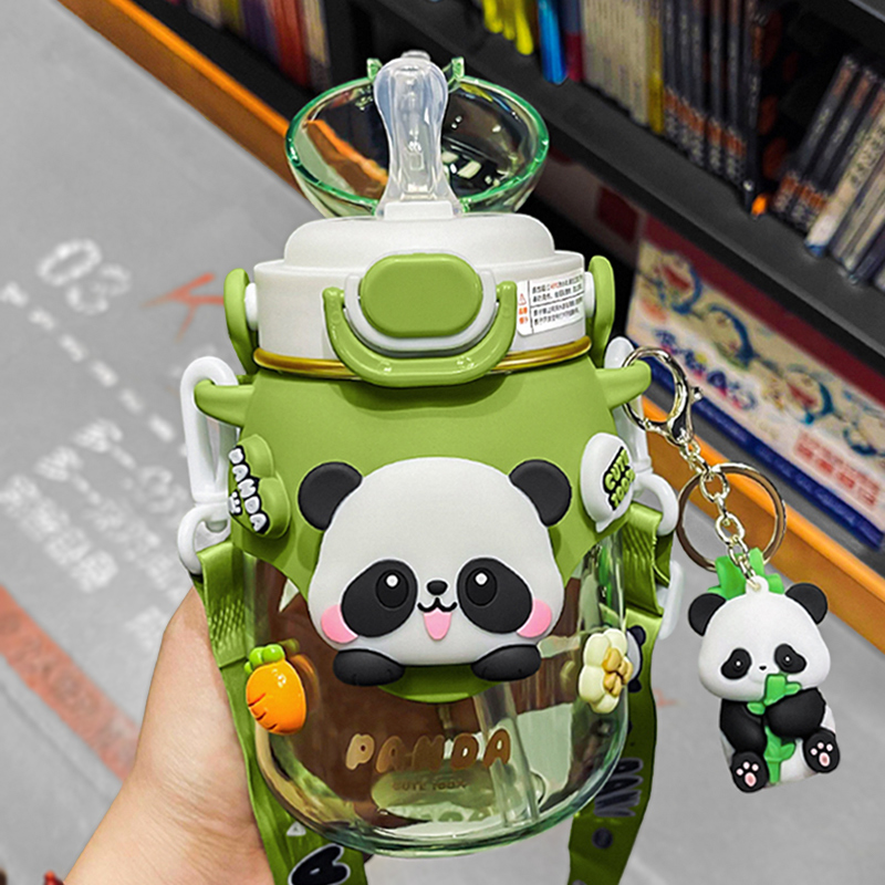 熊猫儿童水杯男女孩上学专用夏天可爱塑料吸管大肚杯子幼儿园水壶
