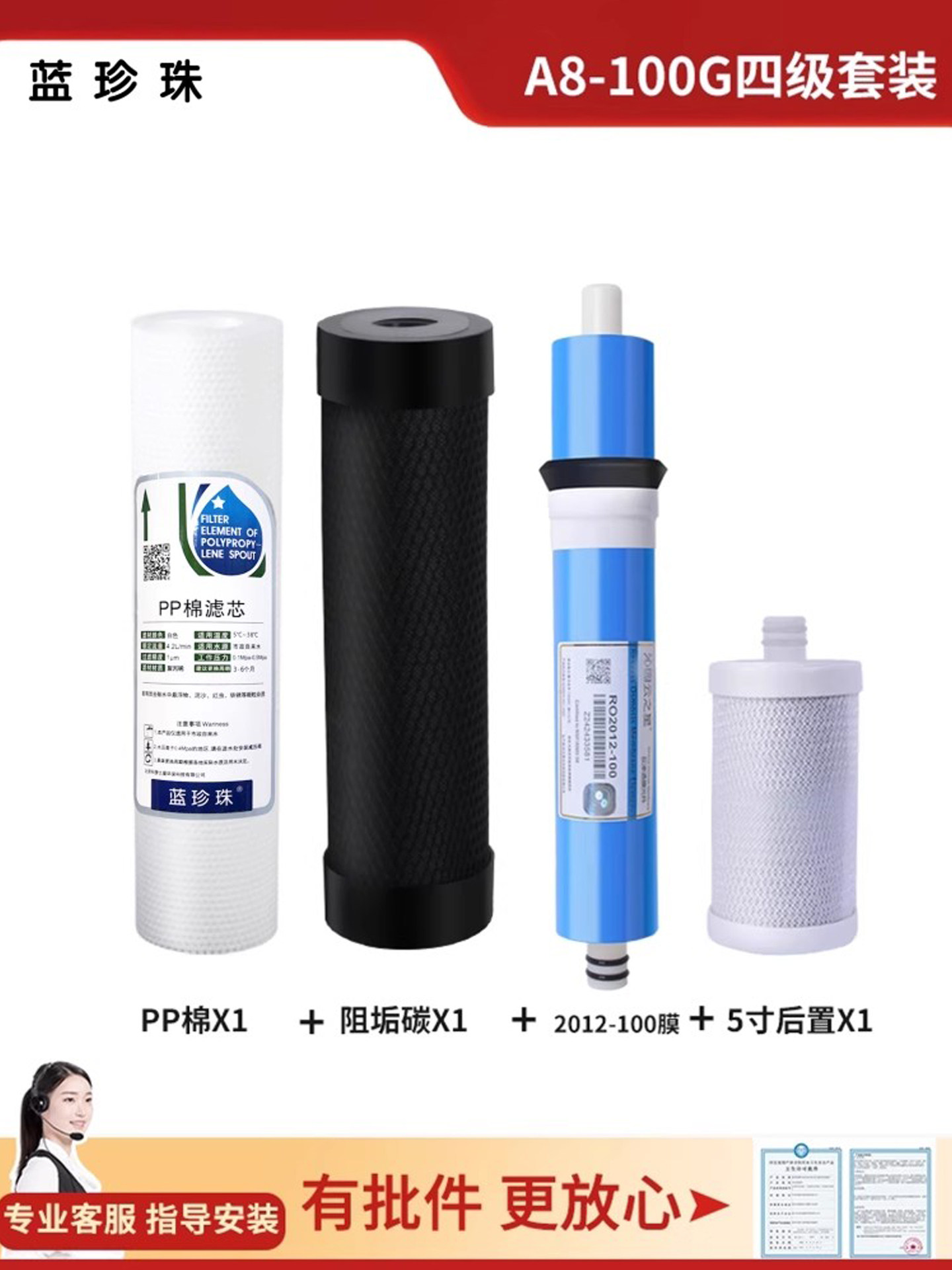 蓝珍珠A8净水器滤芯套装10寸PP棉阻垢碳5寸后置