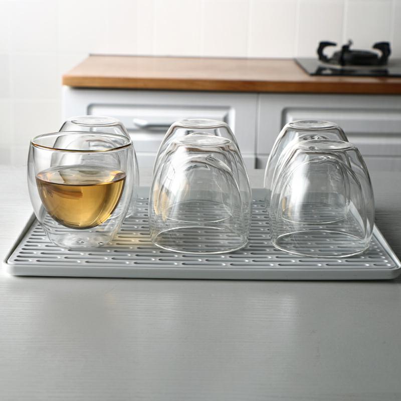 水杯子沥水盘家用客厅双层托盘长方形茶盘水果盘塑料创意沥水篮架