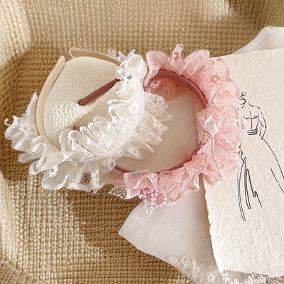 新款复古公主lolita风儿童蕾丝珍珠亮片发箍头扣发卡发饰头饰头箍