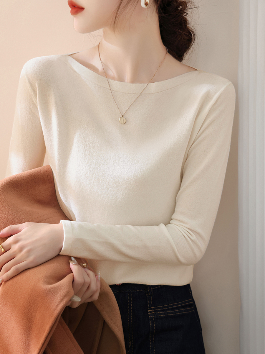 法式一字领修身长袖毛衣针织衫女装冬季时尚高级简约显瘦内搭打底