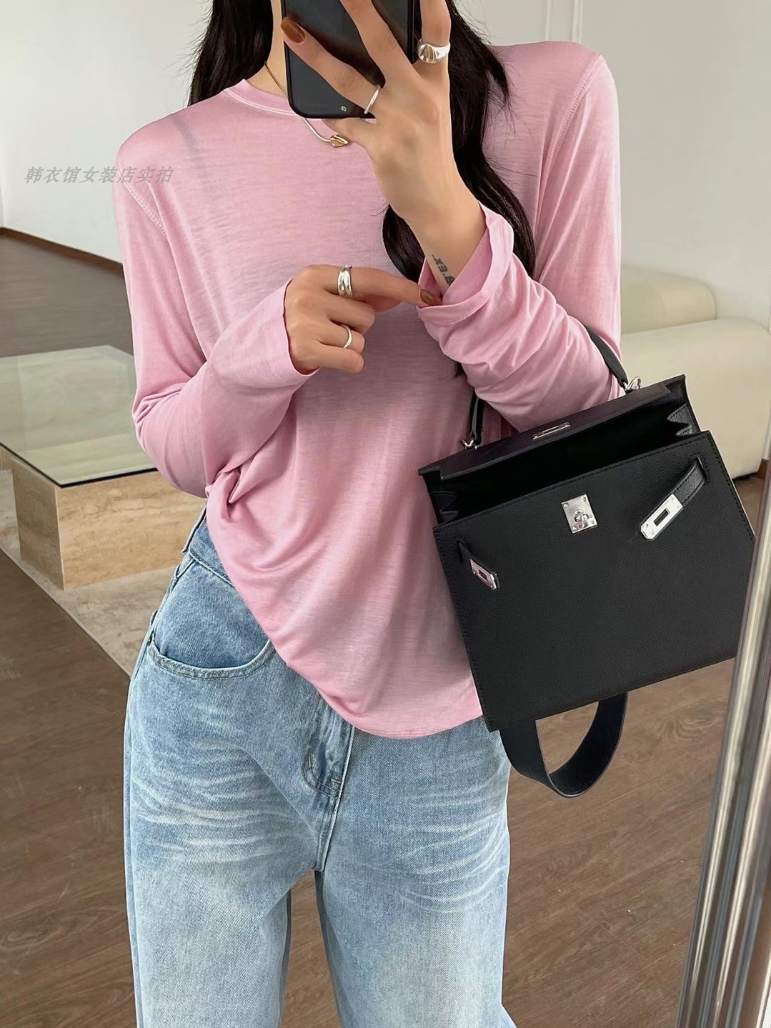 RUNXI闰熙圆领天丝面膜防晒T恤女2025夏季贝壳扣长袖百搭打底上衣
