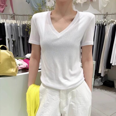闰熙9926韩系V领正肩短袖T恤