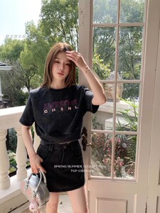 TOP美式休闲运动套装女2024夏季宽松垫肩短袖上衣短裙裤两件套ins