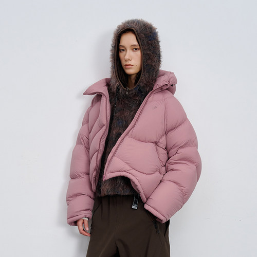 【特价】自由曲线 半圆女装[运动]2025秋冬连帽不规则短款羽绒服