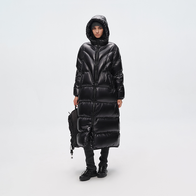 半圆原创女装[运动]2025秋冬宽松休闲轻量长款立领连帽羽绒服女