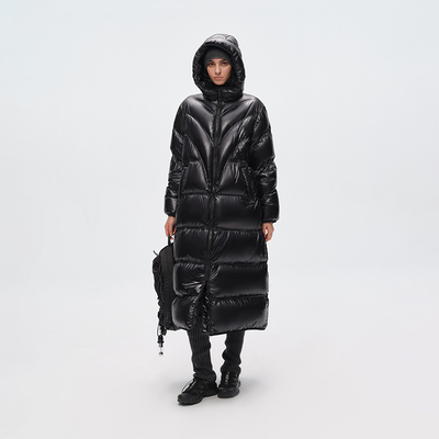 半圆原创女装[运动]2025秋冬宽松休闲轻量长款立领连帽羽绒服女