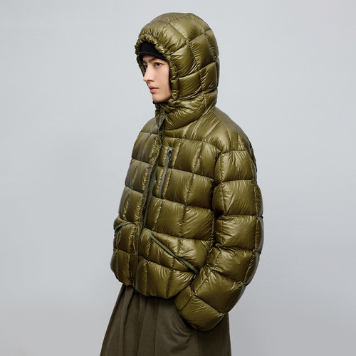 半圆原创女装[运动]2025冬季方格绗线轻量连帽宽松休闲羽绒服女