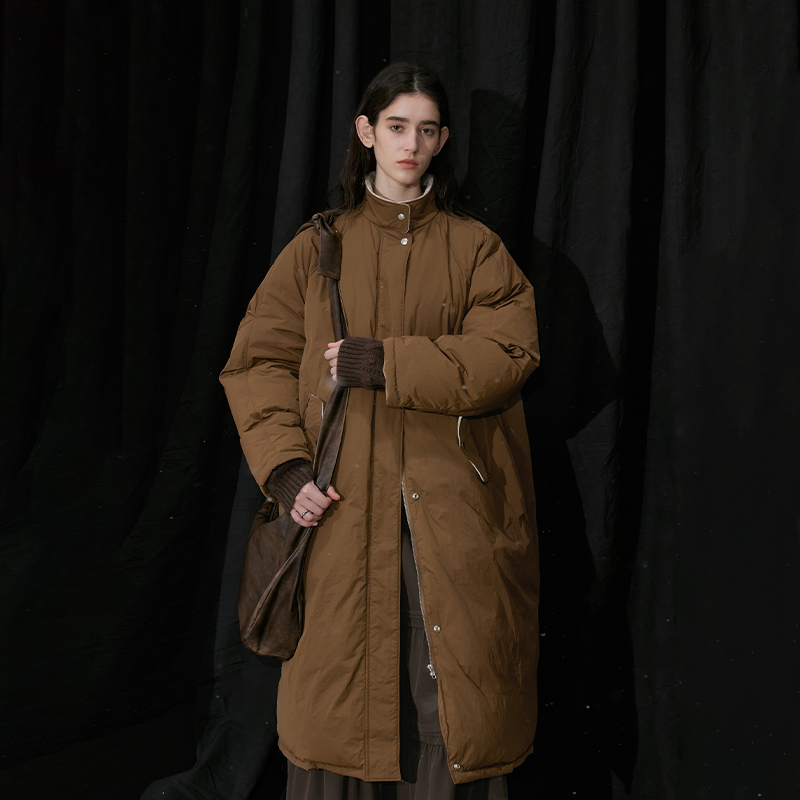 半圆女装[文艺]2024冬季新款立领长款羽绒服女简约休闲高级感