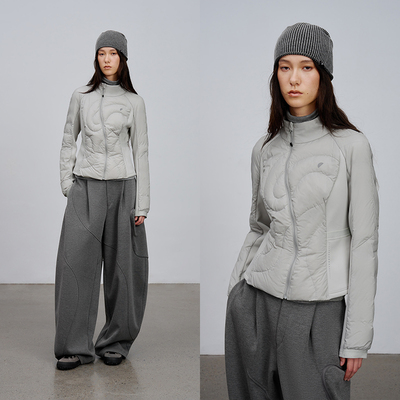 磨毛针织 半圆女装[运动]2025秋冬修身不规则短款轻薄款羽绒服女