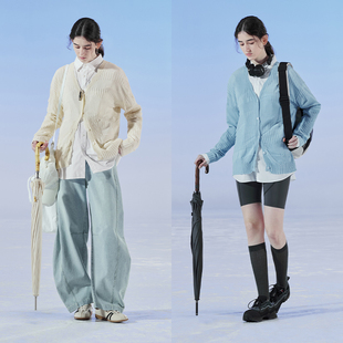 针织衫 半圆原创女装 v领开衫 2024春季 女士宽松慵懒风薄款